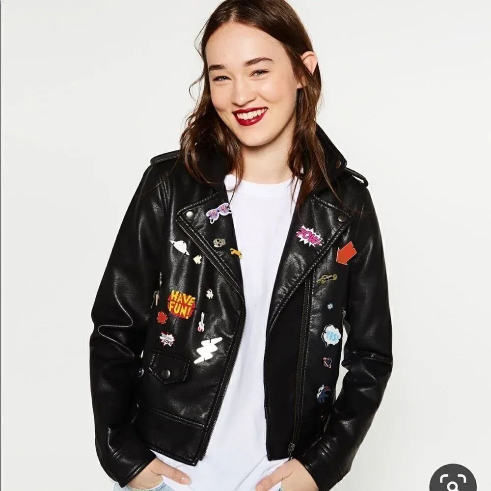 Zara Faux Leather Jacket with Pins sz L